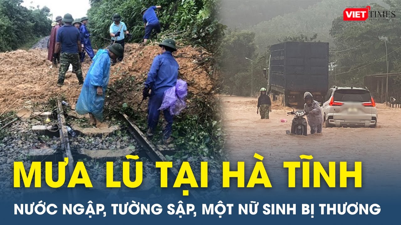 Miền Trung mưa lớn trắng trời, Hà Tĩnh ngập nặng, sập tường trường học làm 1 nữ sinh bị thương | VT