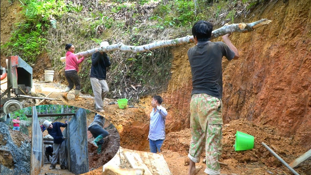 Đường Nậm Biếu (T28) Mưa lớn kéo về sạt lở đất nhanh bắc cầu tạm ghép cốp pha thẳng tưng