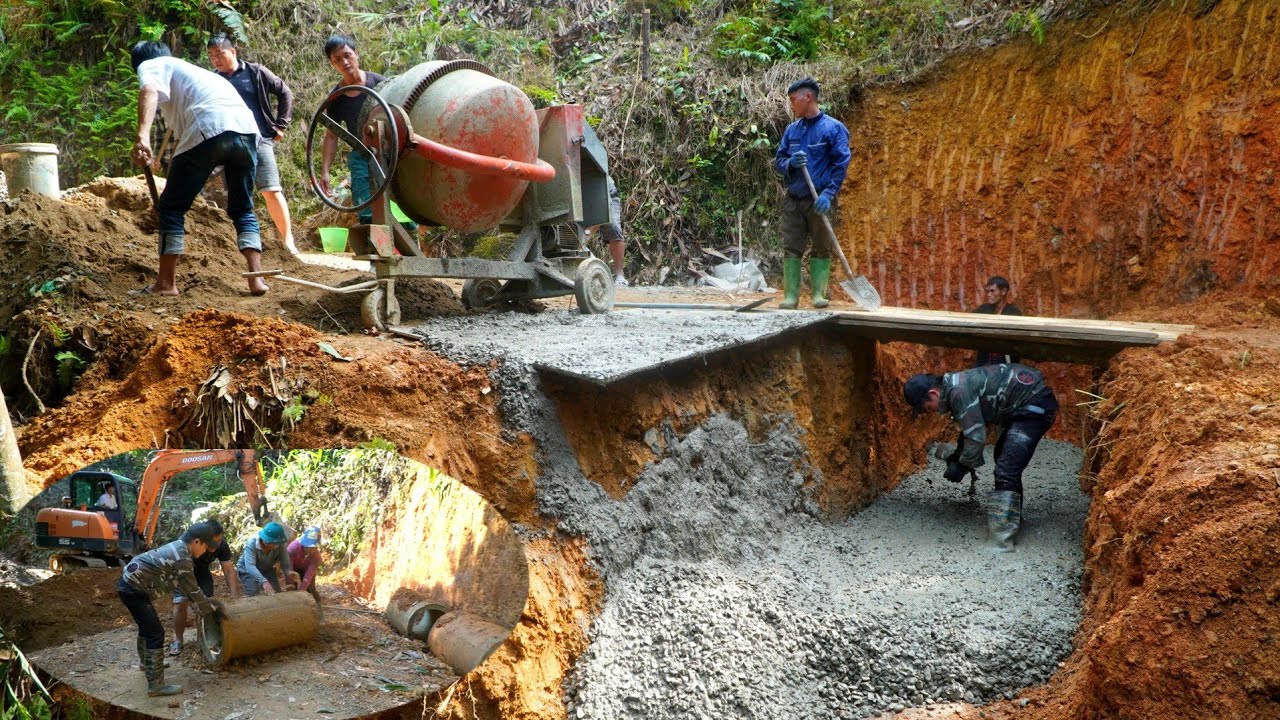 Đường Nậm Biếu (T27) Hết công suất đào cống rộng - Đội nắng trộn bê tông không ngừng nghỉ