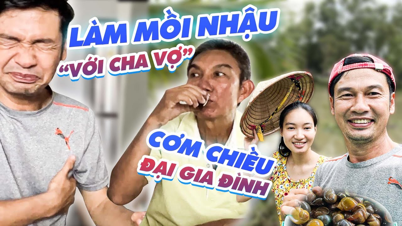 Ngọc Thưởng bày Tiết Cương bắt ốc đắng đem luộc chấm nước mắm nhậu với cha vợ