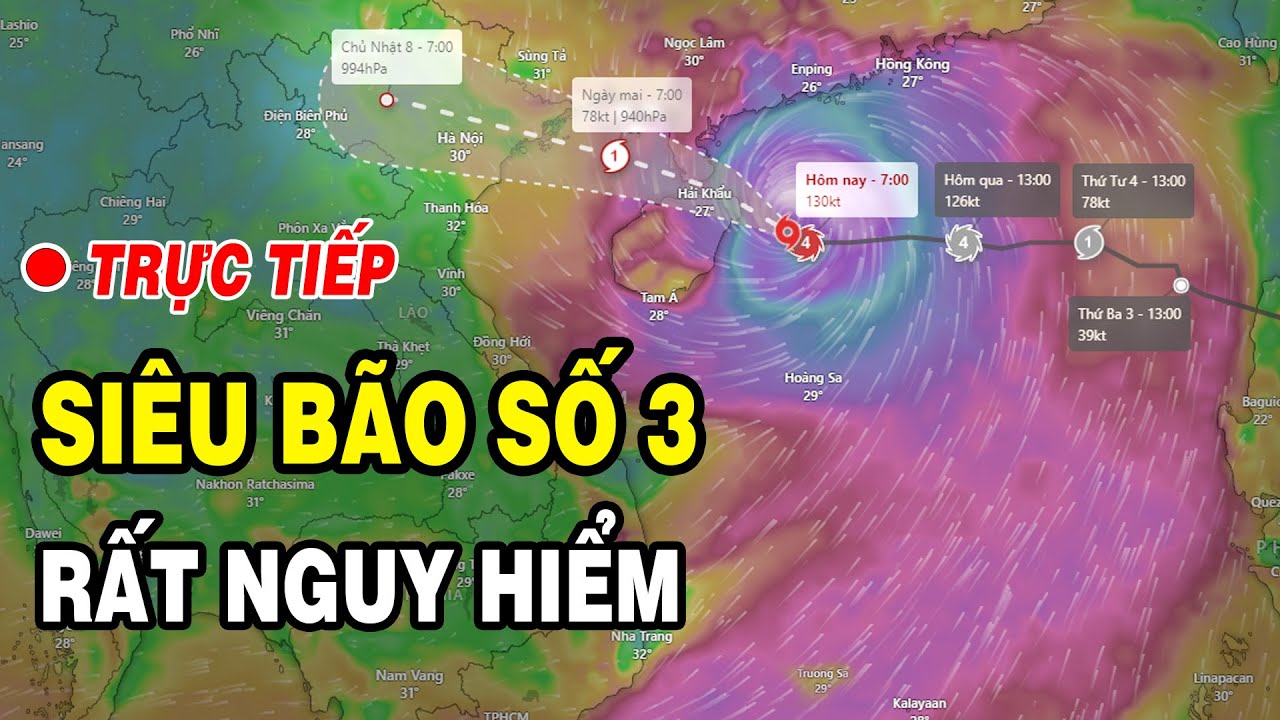 🔴CẬP NHẬT MỚI NHẤT BÃO SỐ 3: Siêu bão Yagi giật cấp 16 rất nguy hiểm sắp đổ bộ vào đất liền