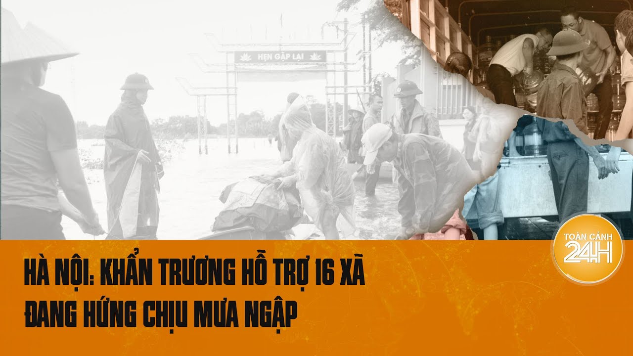 Người dân mòn mỏi chờ từng thùng đồ viện trợ giữa biển nước ngập ở ngoại thành Hà Nội