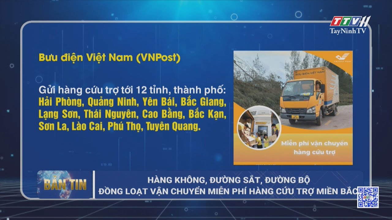 Hàng không, đường sắt, đường bộ đồng loạt vận chuyển miễn phí hàng cứu trợ miền Bắc | TayNinhTV