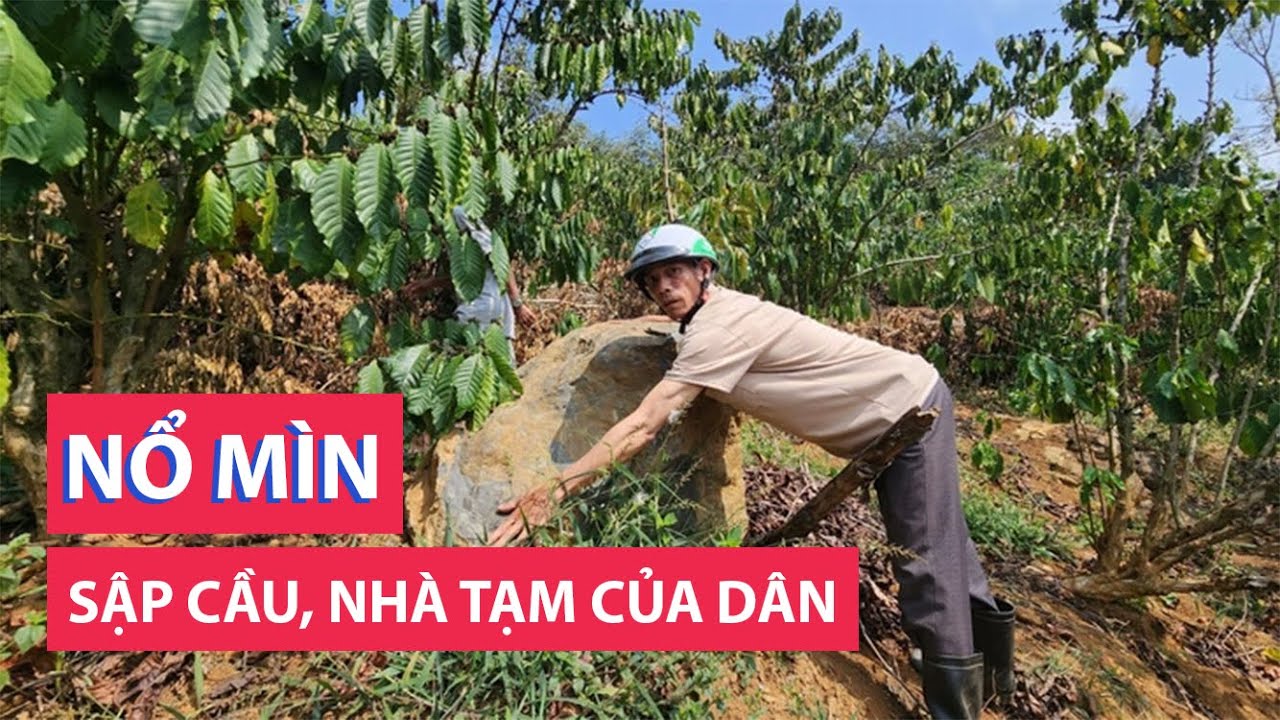 Mỏ đá nổ mìn làm sập cầu, nhà tạm của người dân