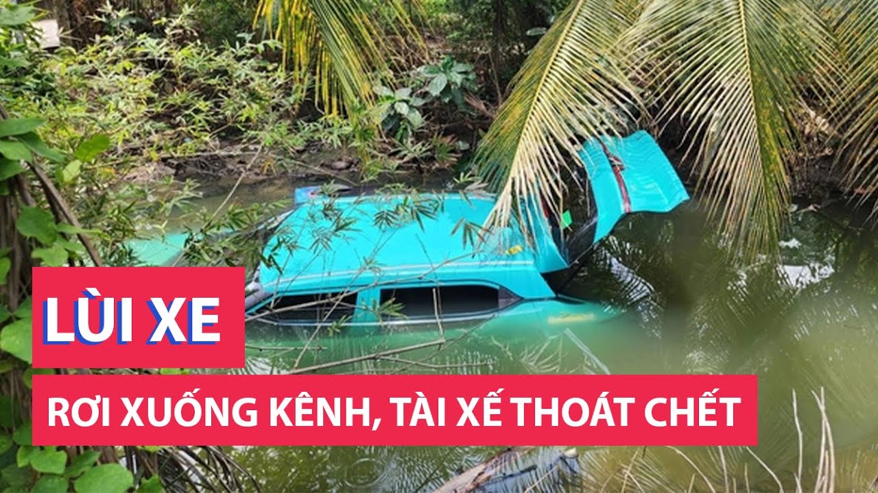 Lùi xe rơi xuống kênh, tài xế taxi may mắn thoát chết