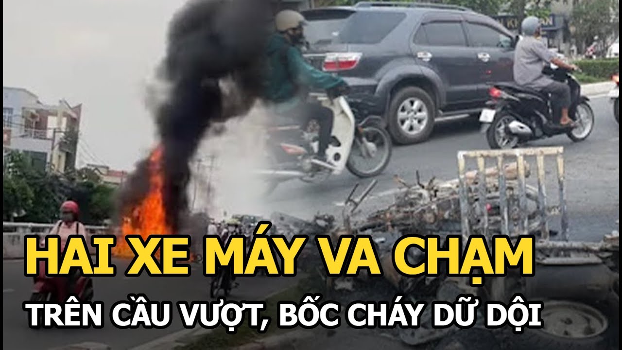 Va chạm trên cầu vượt Quang Trung, hai xe máy bốc cháy dữ dội, ùn tắc nghiêm trọng ở cửa ngõ TP.HCM