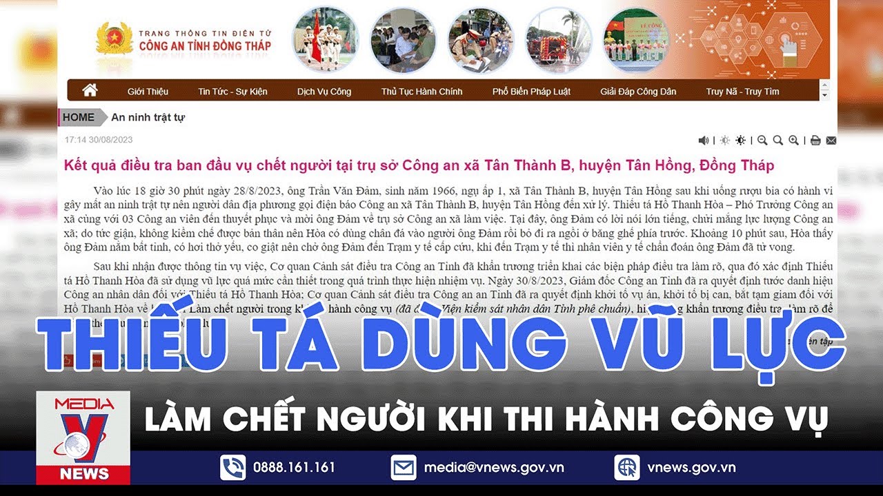 Tin tối ngày 31/8.Khởi tố, bắt tạm giam Thiếu tá Công an làm chết người khi thi hành công vụ - VNEWS