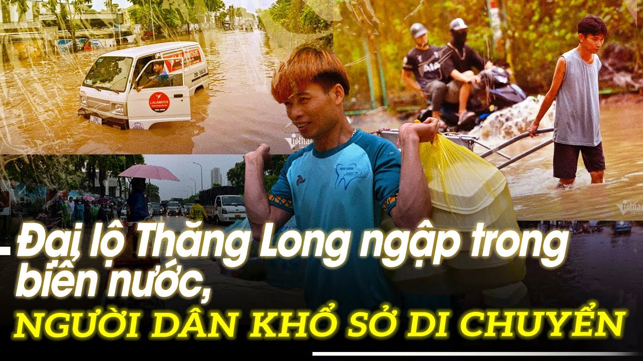 Đại lộ Thăng Long ngập trong biển nước, người dân khổ sở di chuyển | VOVTV