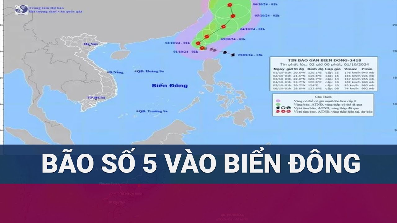 Bão Krathon đi vào Biển Đông, trở thành cơn bão số 5, tâm bão mạnh cấp 16 giật trên cấp 17