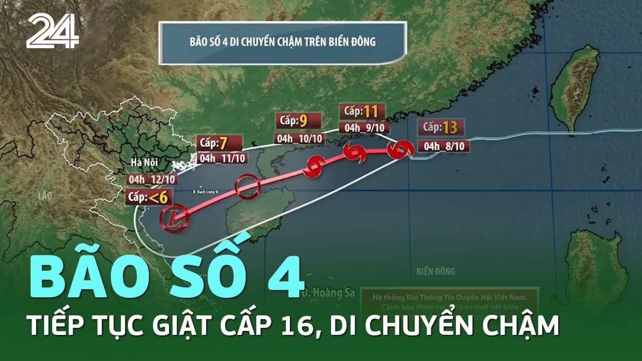 Bão số 4 tiếp tục giật cấp 16, di chuyển chậm | VTV24