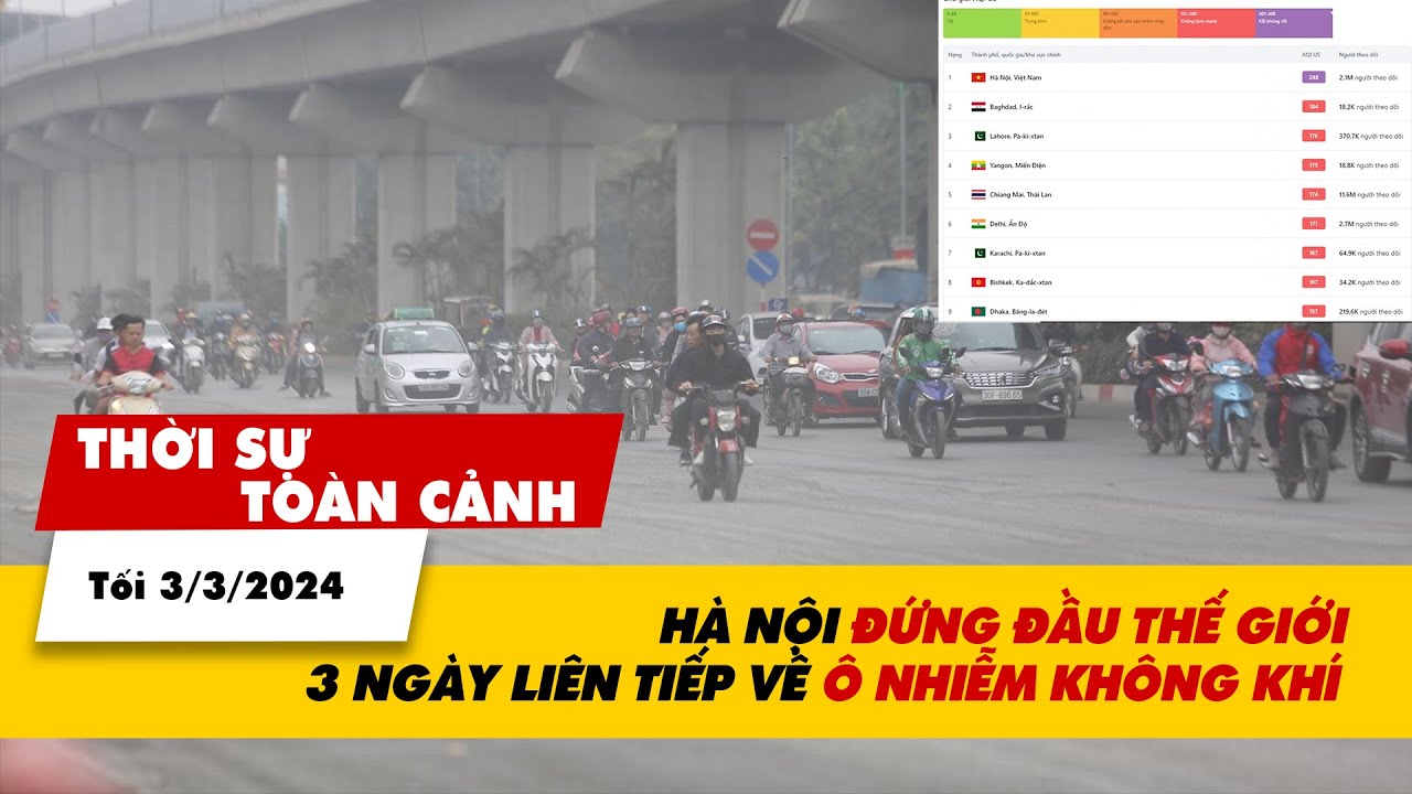 Thời sự Toàn cảnh Tối 06/03: Hà Nội đứng đầu thế giới 3 ngày liên tiếp về ô nhiễm không khí | VTV24