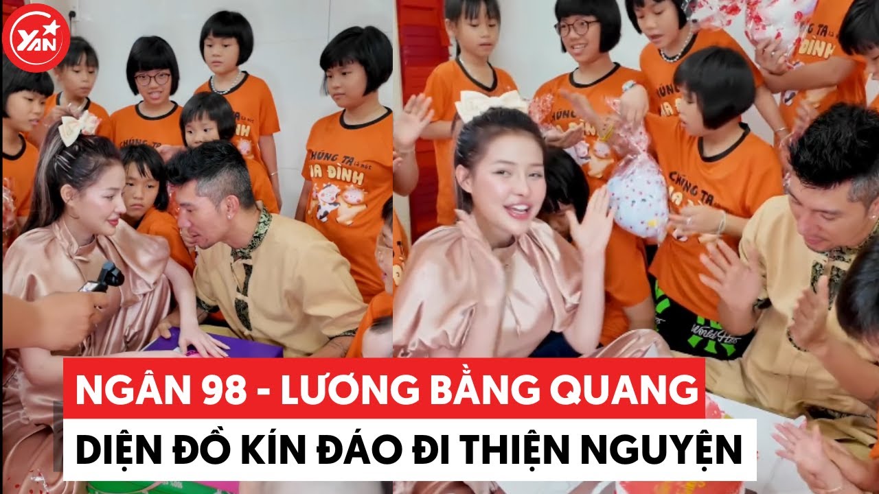 Ngân 98 và Lương Bằng Quang diện đồ kín đáo tới thăm trại trẻ dù chạy show liên tục