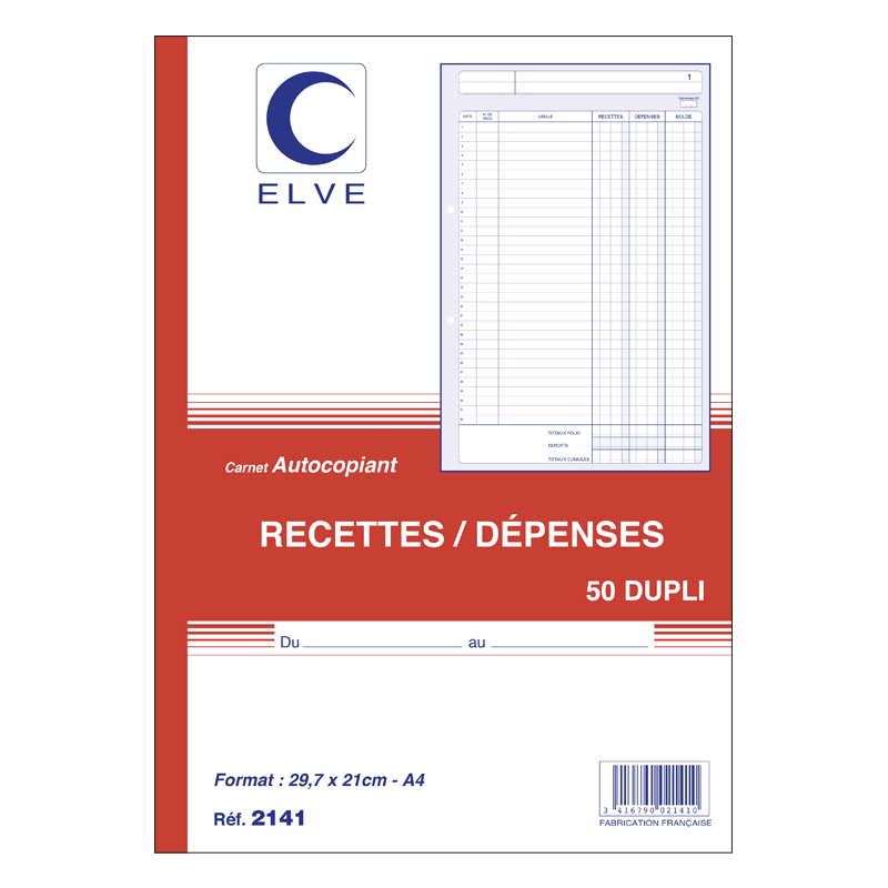 2141 - Carnet Recettes/dépenses - A4 - 50 dupli - x5