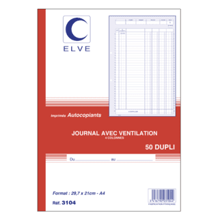 3104 - Carnet "Journal de ventilation 4 colonnes" - 297 x 210 - 50 dupli - x5