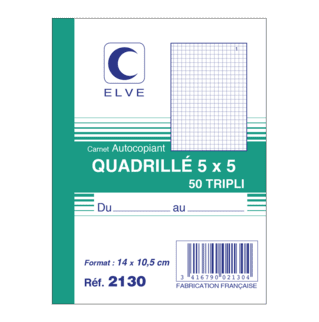 2130 - Carnet quadrillé 5x5 - A6 - 50 tripli - x10