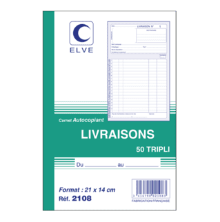 2108 - Carnet "Livraisons" - A5 - 50 tripli - x10