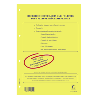 11014 - Recharge 100 feuillets numérotés + 6 gardes-titres - A4 - 100 feuillets