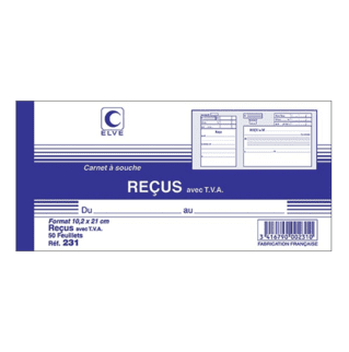 231 - Carnet à souche "Reçus avec TVA" - 105 x 210 - 50 feuillets - x10