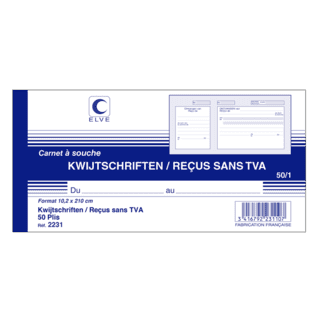 2231 - Carnet à souche "Reçus sans TVA/ Kwijtschriften" - 102 x 210 - 50 plis - x10