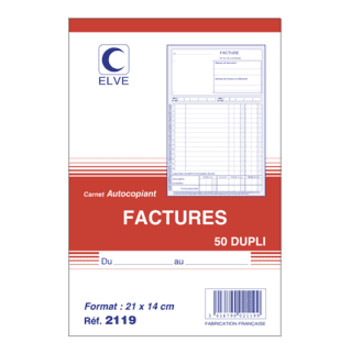 2119 - Carnet "Factures" encollé en-tête - A5 - 50 dupli - x10