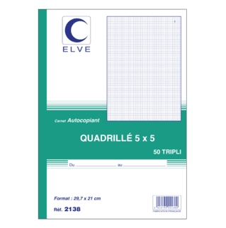 2138 - Carnet quadrillé 5x5 - A4 - 50 tripli - x5