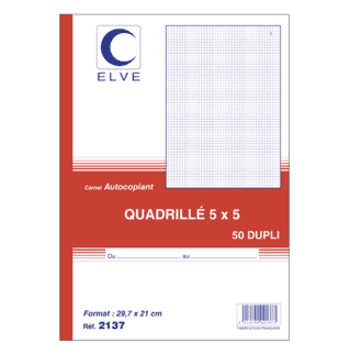 2137 - Carnet quadrillé 5x5 - A4 - 50 dupli - x5