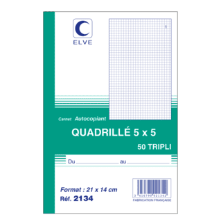 2134 - Carnet quadrillé 5x5 - A5 - 50 tripli - x10