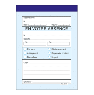 2071 - Bloc message "En votre absence" - 140 x 105 - 100 feuillets - x10