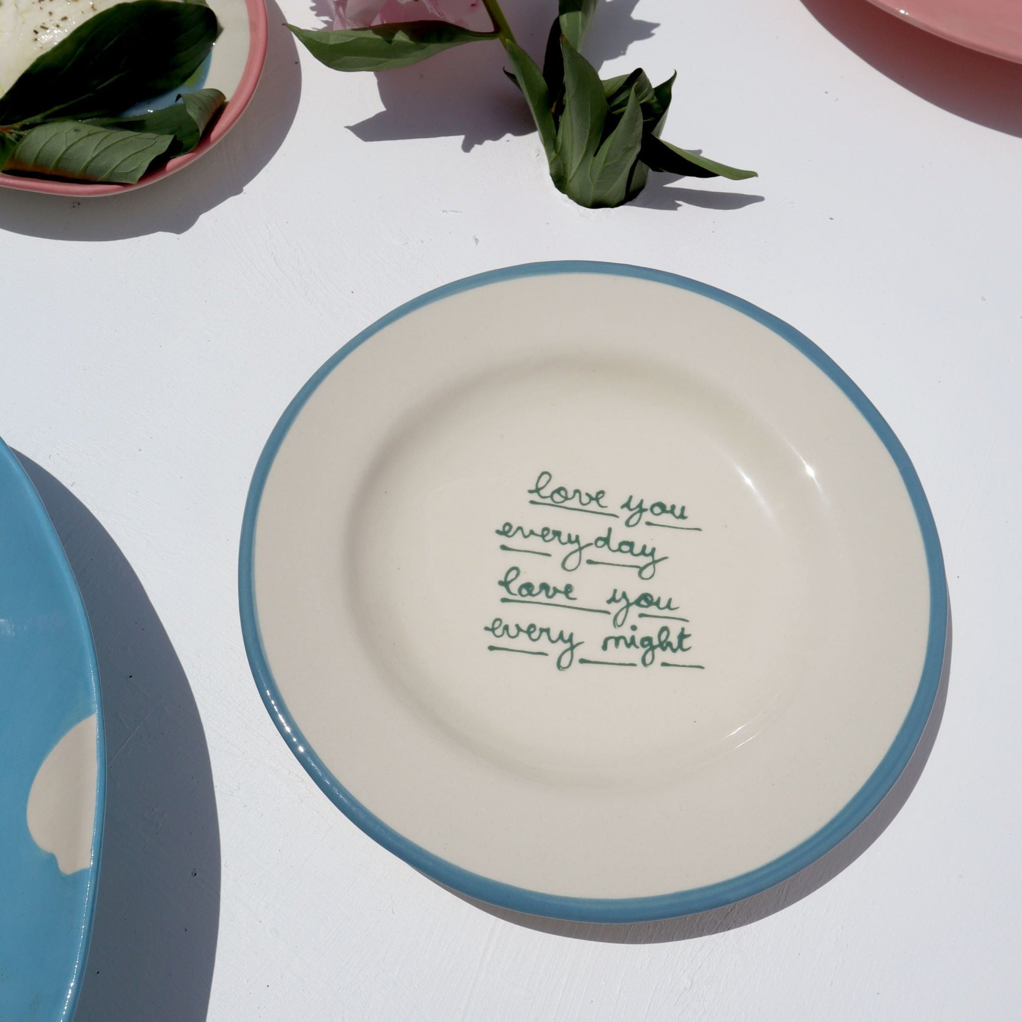 Blue & Green 'Love You Everyday' Dessert Plate Set