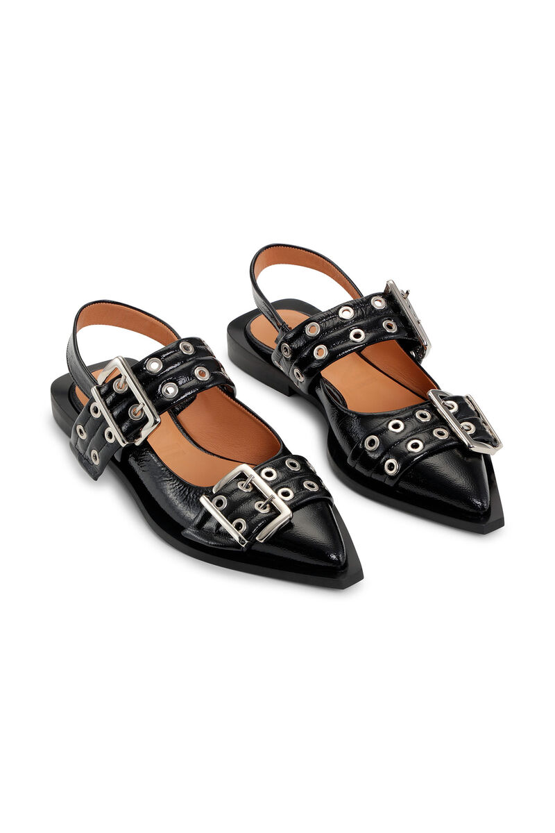 Black Black Wide Welt Buckle Ballerinas | GANNI UK