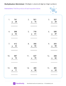 worksheet-Multiply-2-digits-by-3---Snowflake