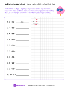 worksheet-Mental-math:-Multiplying-1-digit-by-2-digits---Chill-Ice-Cream