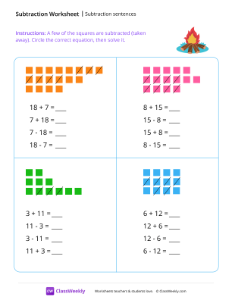 Subtraction sentences - Bonfire-worksheet