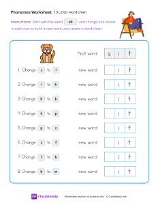 3 Letter Word Chain - Sit-worksheet