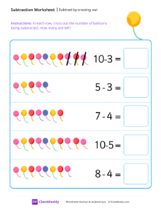 worksheet-Subtract-by-crossing-out---Balloon