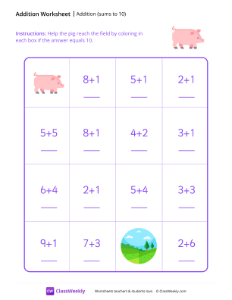 worksheet-Addition-Maze-(Sums-to-10)---Pig