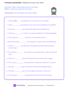 Relative pronouns (that, which) - Train-worksheet