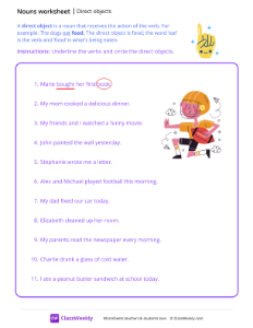 Direct Objects - Happy Finger-worksheet