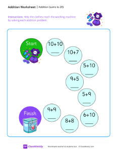 worksheet-Addition-maze-(sums-to-20)---Clothes