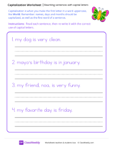 worksheet-Rewriting-Sentences-with-Capital-Letters---Friendly-Butterfly