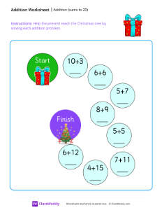 worksheet-Addition-maze-(sums-to-20)---Gift