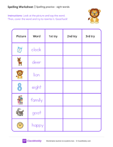 worksheet-Spelling-Practice-&-Sight-Words---Lion