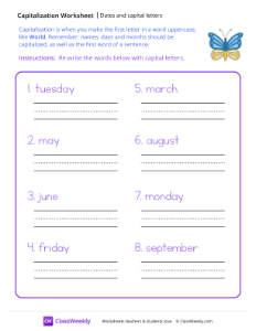 worksheet-Dates-and-Capital-Letters---Blue-and-Yellow-Butterfly