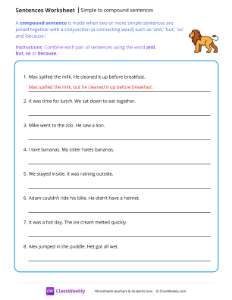 Simple to compound sentences - Lion-worksheet