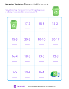 worksheet-Subtract-within-20-(no-borrowing)---Recycle