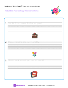 Trace and copy sentences - Flowers-worksheet