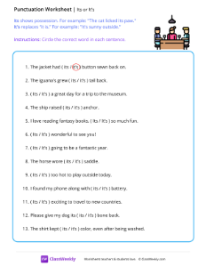 Its and It's - Dinner-worksheet