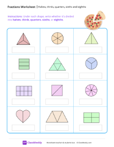 worksheet-Equal-parts---Halves,-thirds,-quarters,-sixths-and-eighths