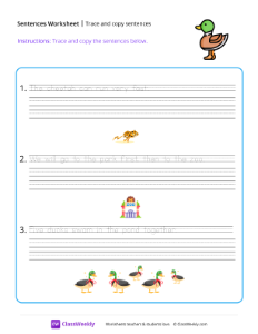 Trace and copy sentences - Duck-worksheet