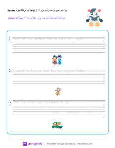 Trace and copy sentences - Cow-worksheet